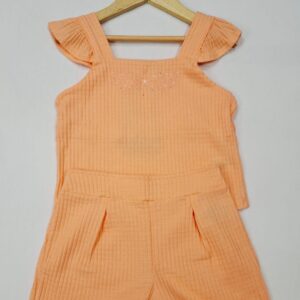 Conjunto Infantil Feminino Texturizado – Regata com Babados + Short Alfaiataria