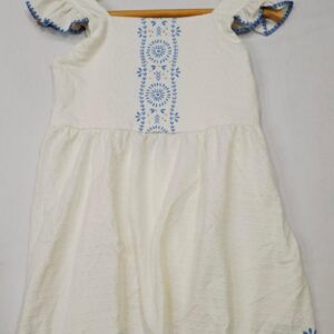 Vestido Infantil Bordado Branco com Azul – Alakazoo