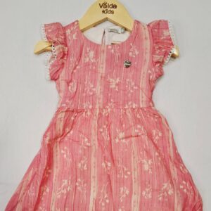 Vestido Rosa Listrado Floral com Renda - Alakazzo